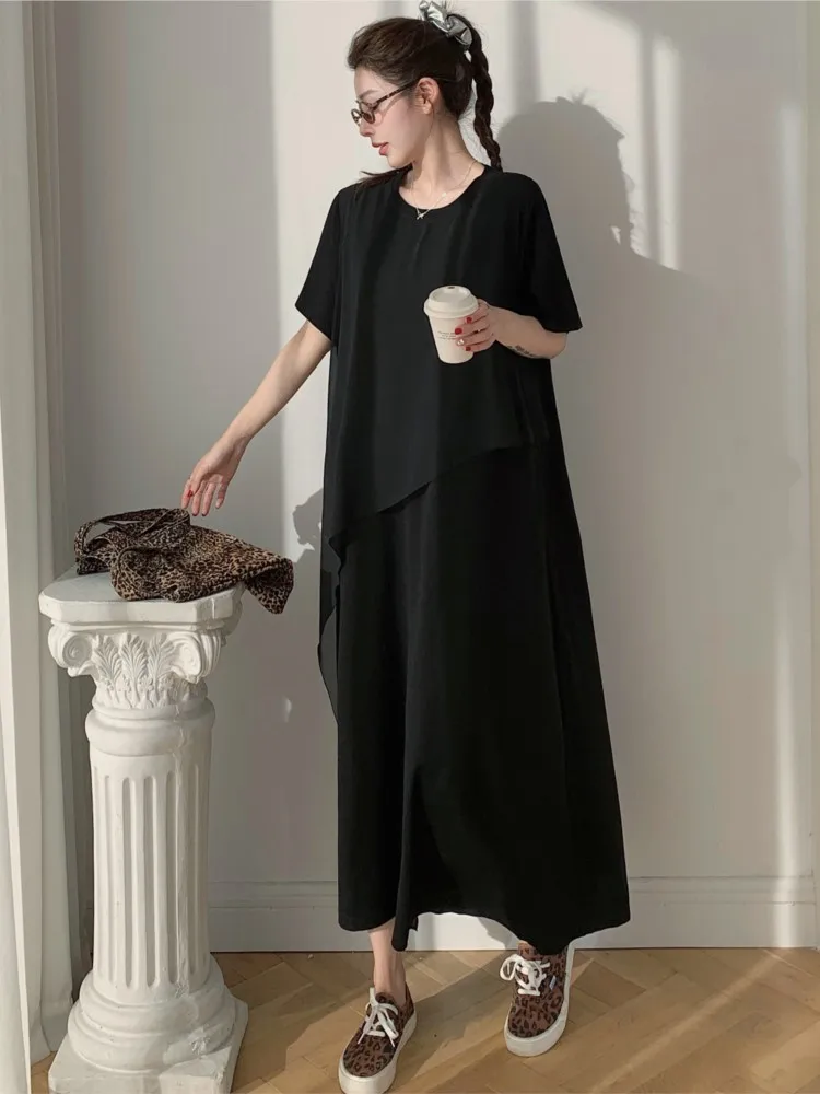 Фото Летнее лоскутное платье Lazy Oaf, женское элегантное винтажное свободное черное женское платье, женские платья, шикарное длинное платье Vestidos №4