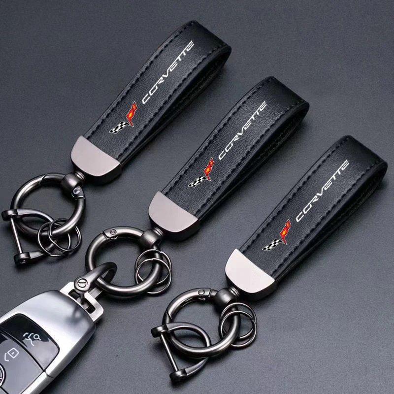 

Metal Car Keychain Genuine Leather Key Chain Key Ring Horseshoe Buckle for Corvette C1 C2 C3 C4 C5 C5 C6 C7 C6-R C8 Accessories