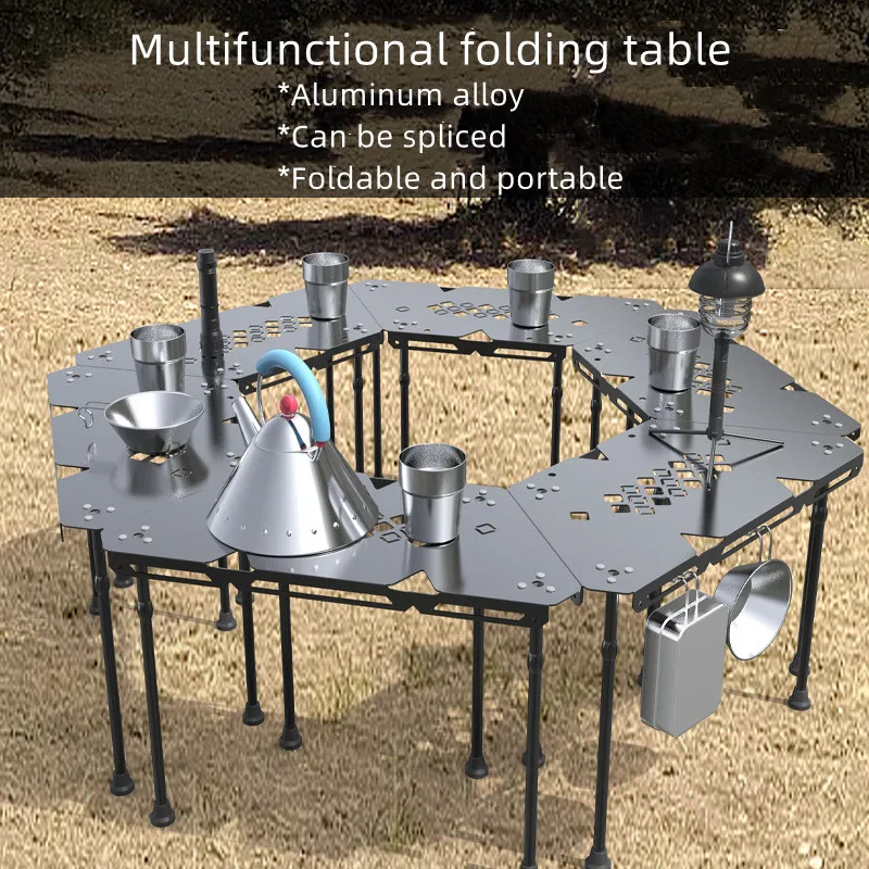 Outdoor Multi-function Splicing Table Camping Bonfire Table Portable Folding Picnic Barbecue Aluminum Alloy Splicing Table New