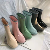 mid tube rain boots women platform rubber shoes fashion jelly pvc color rain shoes 2021 slip on boots for women waterproof work