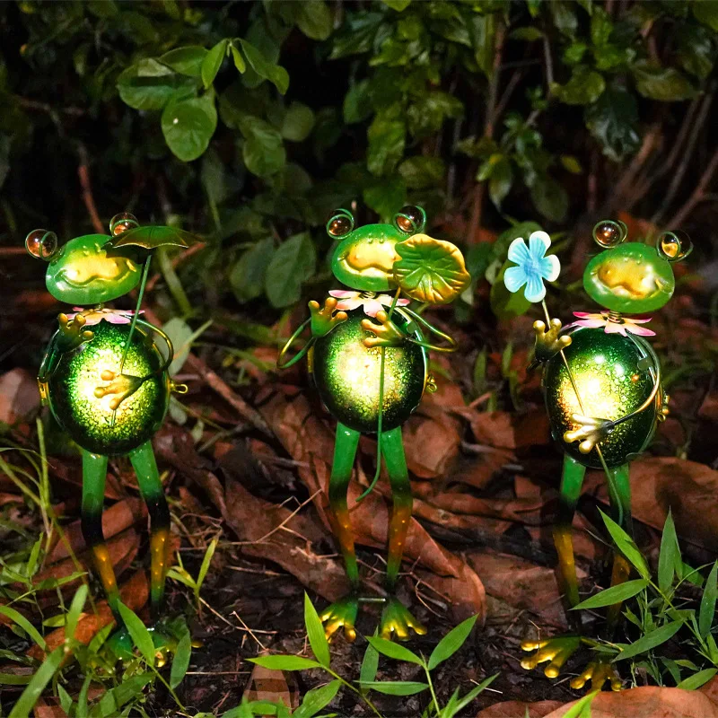 3 Pcs Cute Frog Solar Iron Art Garden Outdoor Decorative Flower Pot Terrace Park Lawn Light Night Sunlight Decor Frogs Family