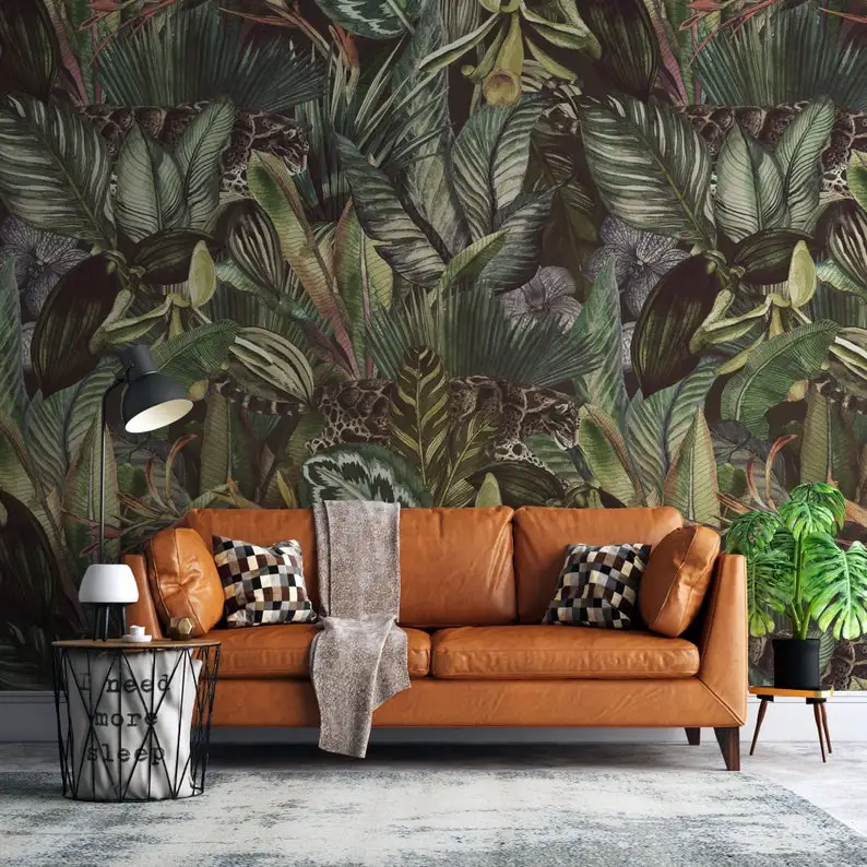 

Tropical Big Leaves Wall Mural, Custom Size Botanical Wallpaper, Self Adhesive Wallpaper. Botanical Removable And Renter Friendl