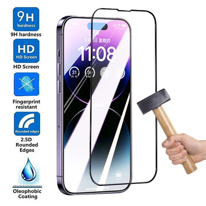 Закаленное защитное стекло 9H для Apple iPhone 14 Plus 13 mini 12 11 Pro Max X XR XS Max