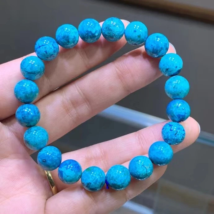 Натуральный Синий Малахит хризоколла, драгоценный камень, браслет из бусин 10,1 мм, редкие женские и мужские ювелирные изделия AAAAAA