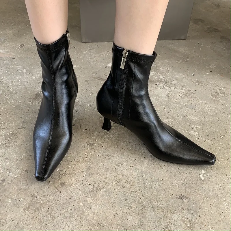 

2022 New Fashion Gold Silver Patent Leather Women Ankle Boots Pointed Toe Square Heel Boots Stiletto Women Pumps Chelsea Boots