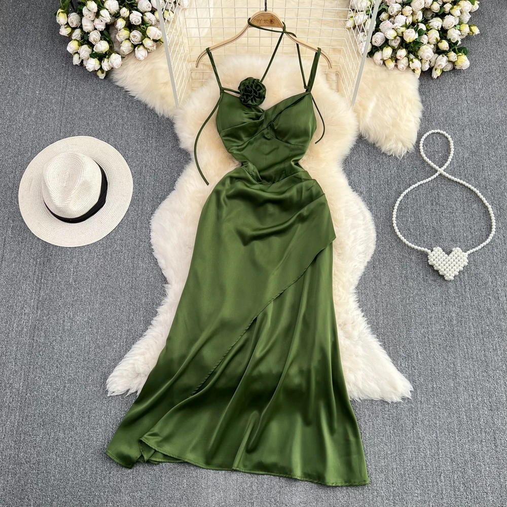 

Элегантное цветочное атласное сексуальное плиссированное платье-комбинация с открытой спиной сказочное ТРАПЕЦИЕВИДНОЕ летнее пляжное платье для отпуска облегающее женское вечернее платье