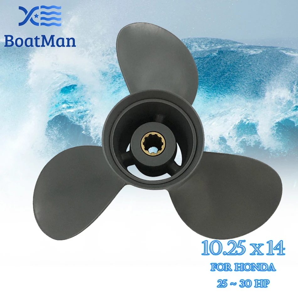 BOATMAN 10.25x14 Aluminum Propeller for Honda BF 25HP 30HP Outboard Engine 10 Spline Tooth RH Factory Outlet Boat Parts Prop