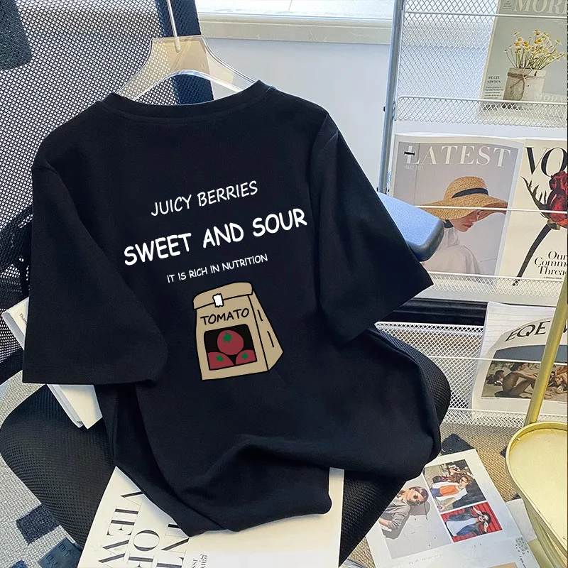 Футболка женская хлопковая свободного покроя с коротким рукавом и принтом