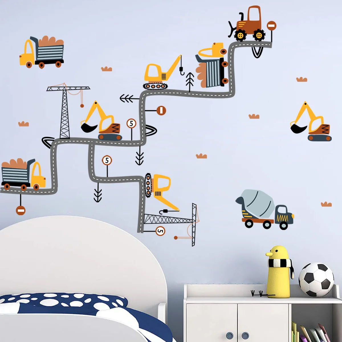 

Cartoon engineering vehicle excavator road wall sticker kindergarten children's room bedroom decoration sticker