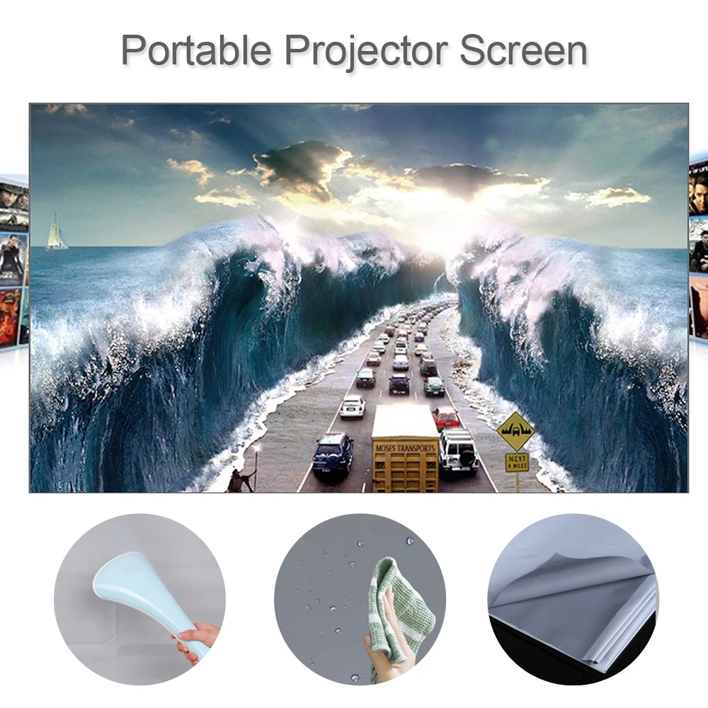 

Projector Screen 80/100/120inch 16:9 HD Frameless Video Projection Screen Foldable Wall Mounted for Home Office