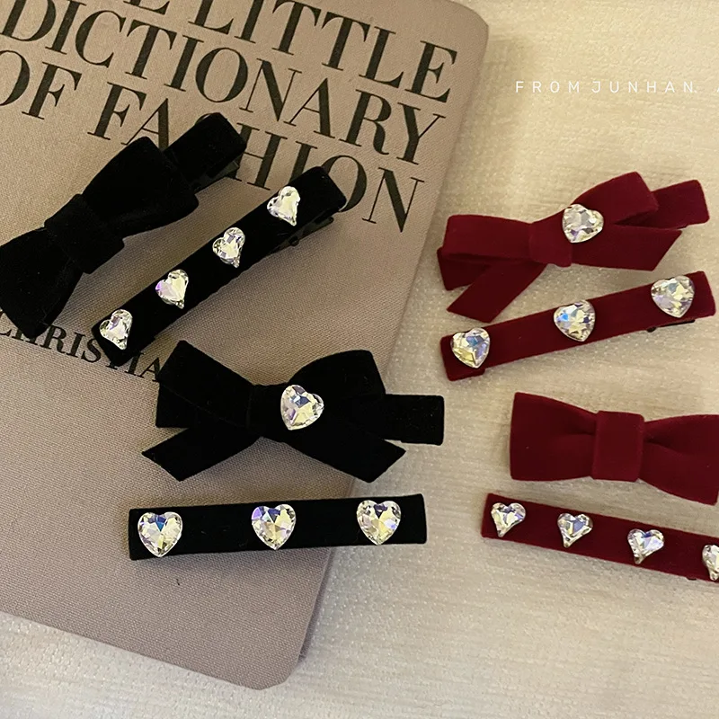 

Корейский комплект из двух предметов в форме сердца с фианитами, зажим для утконоса, французский стиль, высококачественные аксессуары для волос для женщин