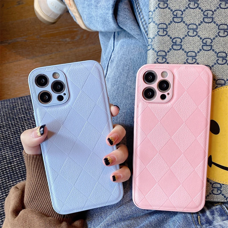 

Luxury Diamond Pattern Leather Texture Case for iPhone 13 12 11 Pro MAX Mini SE 2022 X XR XS 7 8 Plus Silicone Shockproof Cover