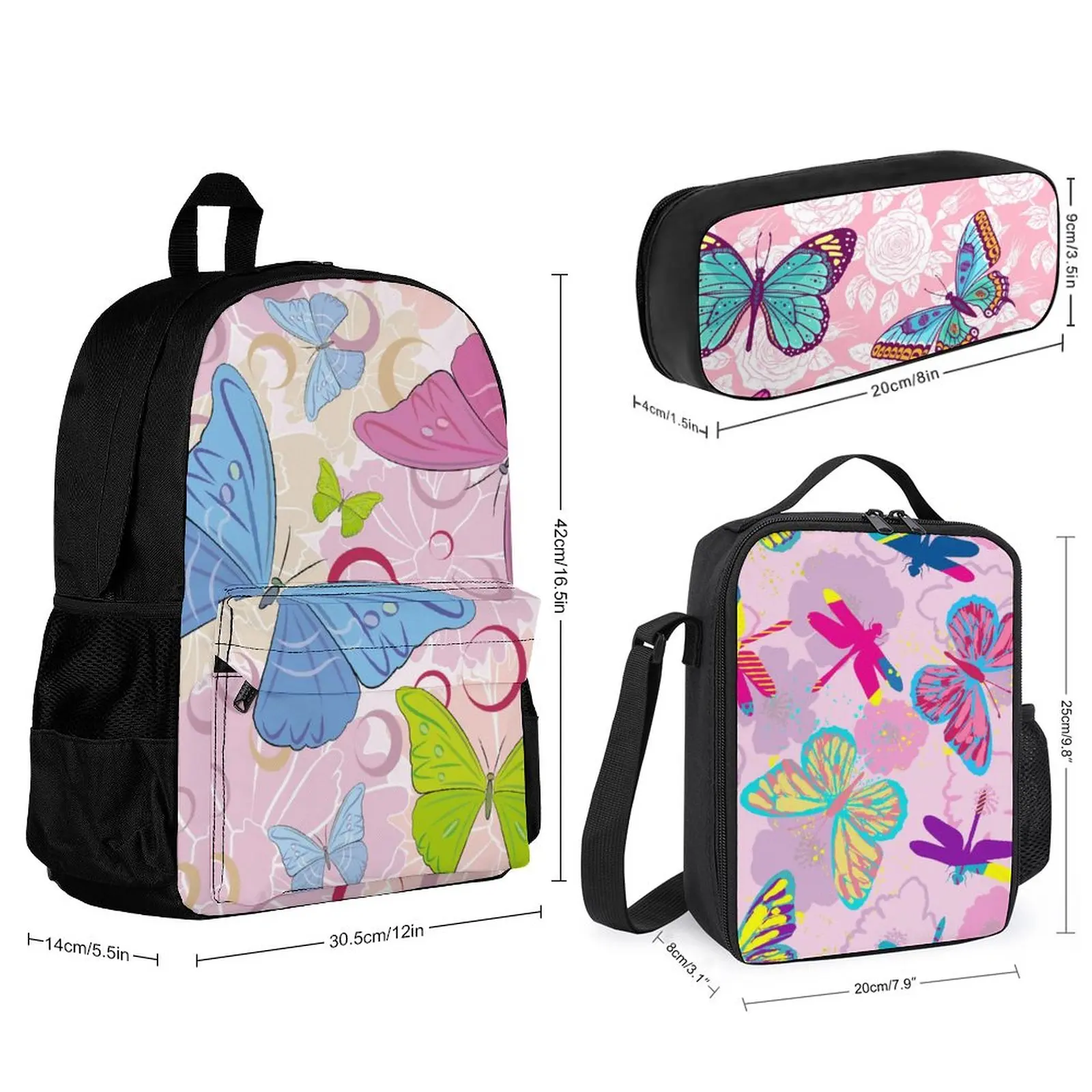 3 Pcs/Set Backpack Set with Lunch Box Pencil Case Fashion Adjustable Strap School Bags for Women Student Teenagers Sets