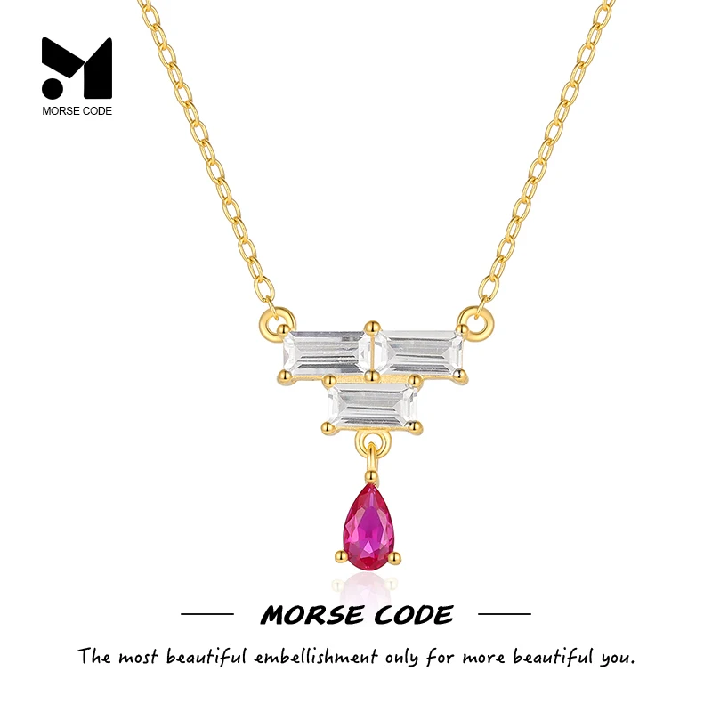 

MC S925 Sterling Silver Geometric Pink and White Zircon Pendant Necklaces for Women Girl Necklace Chains Jewelry Gifts Collares