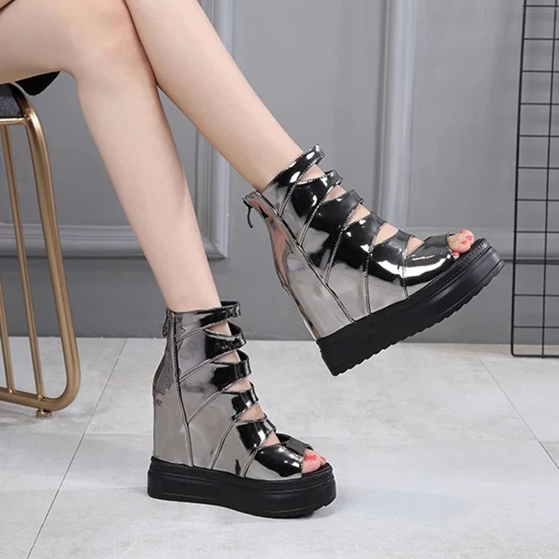 

Women's High Heels Sandals Summer Fashion Leather Hidden Heel Gladiator Sandals Women Platform Shoes Female Chunky Sandal D1-93