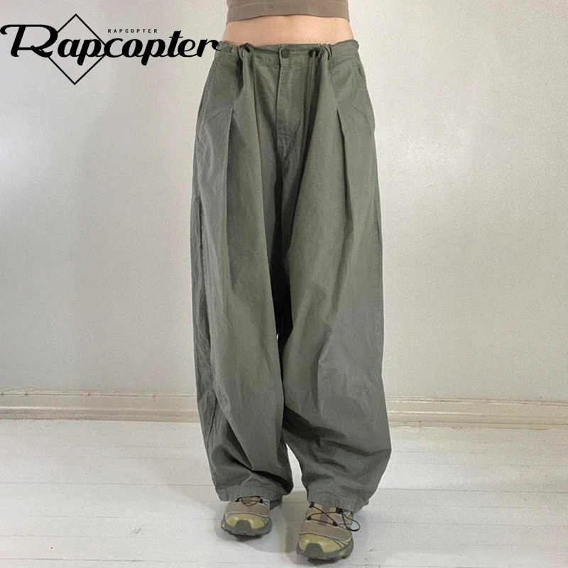 

Rapcopter Green Folds Cargo Pants Baggy Zipper Trousers Women Streetwear Basic Harajuku Joggers Fashion Outfits Korean Retro 90s