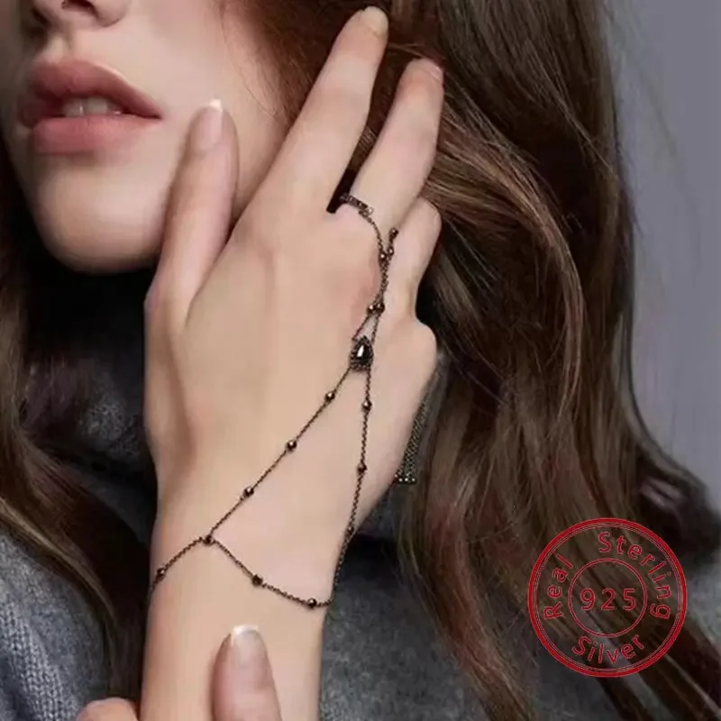 Цельный браслет из стерлингового серебра 925 пробы кольцо на палец подвеска для