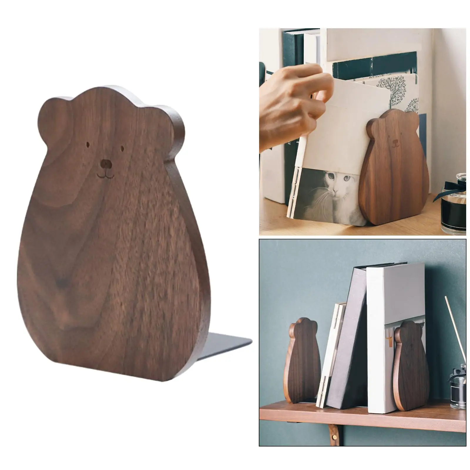 

Simple Wooden Bookend Book Support Holder Bookshelf Book Stopper Organizer Decoration Decorative for Bedroom Home Room Magazines
