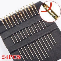 24pcs self threading sewing needles stainless steel quick automatic threading needle stitching pins diy punch needle threader