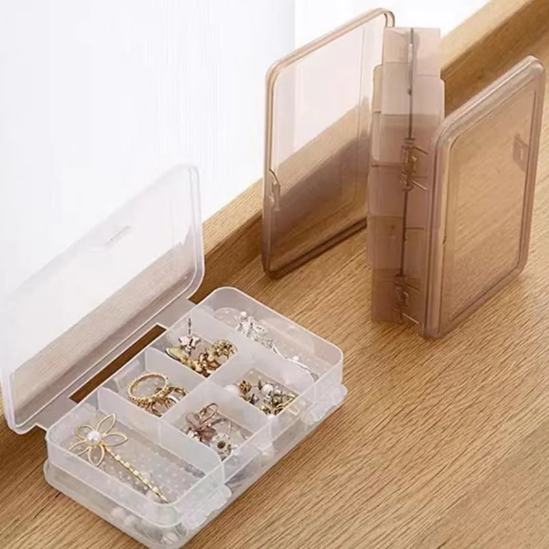 

Double-Layer Plastic Jewelry Box Storage Boxes with Lids Transparent Small Object Craft Boxes Portable Hairpin Earrings Display