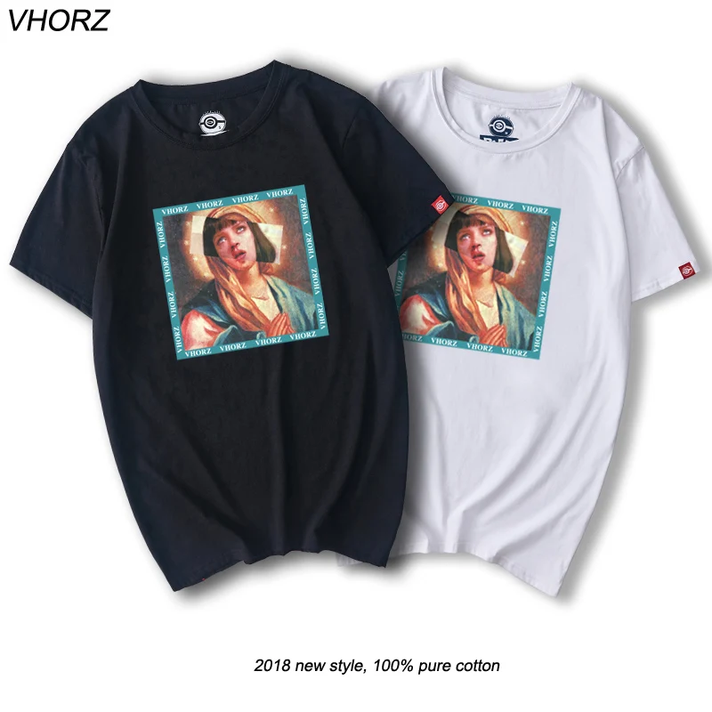 

VHORZ Virgin Mary Men's T-Shirts 2018 Funny Printed Short Sleeve Tshirts Summer Hip Hop Casual Cotton Tops Tees Streetwear
