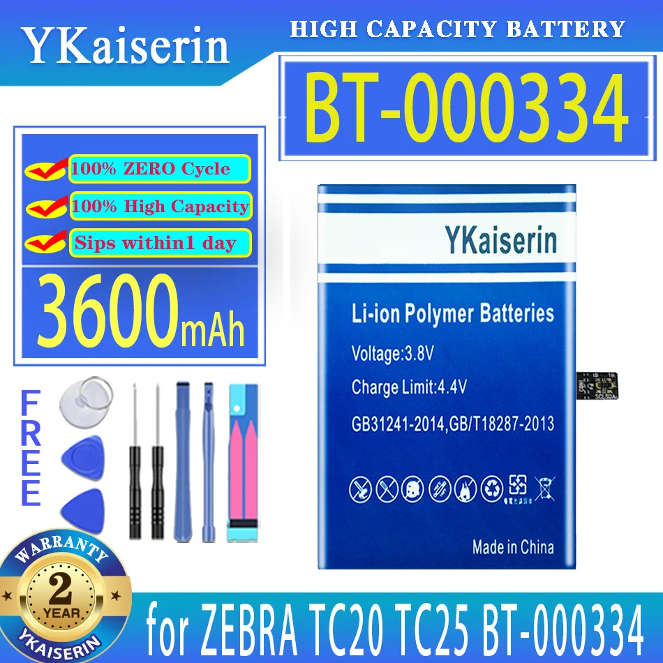 

Запасная батарея ykaisсеребрин 3600 мАч BT000334 BT-000334-01 для ZEBRA TC20 TC25 BT-000334, цифровая батарея