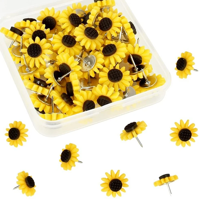

40 Pcs Sunflower Push Pins Flower Tacks Decorative Sunflower Thumb Tacks for Photos Wall Maps Bulletin Boards