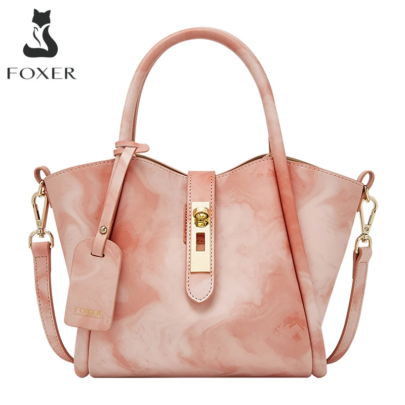 FOXER Fashion Female Bucket Mini Handbag Ladies Split Leather Shoulder Crossbody Bag Office Women Commuter Small Composite Totes
