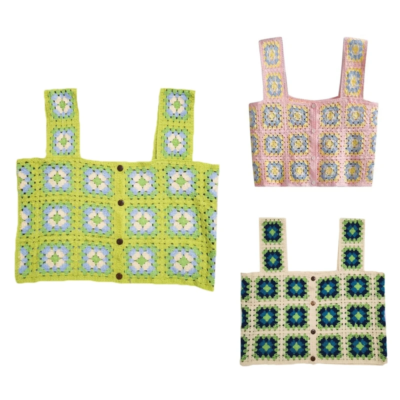 

Жилет с цветочным узором в стиле ретро, летние вязаные топы без рукавов во французском стиле