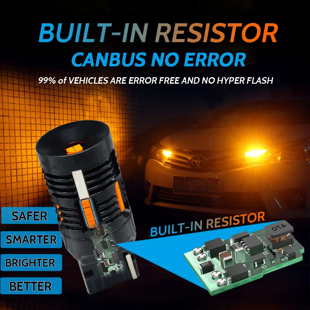 T20 7440NA WY21W фотолампы желтого янтарного цвета без ошибок Canbus Hyper Flash для