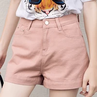 womens new summer high waist loose shorts street style y2k solid straight jean short 2022 korean version slim pink denim shorts