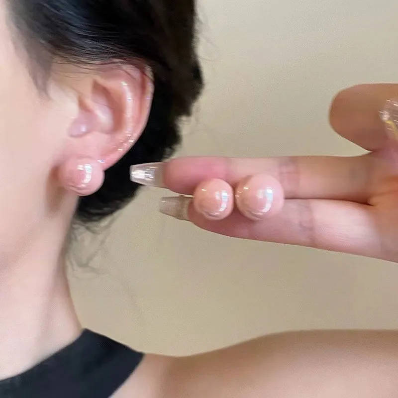 Корейские женские серьги-гвоздики с розовым жемчугом красивые простые