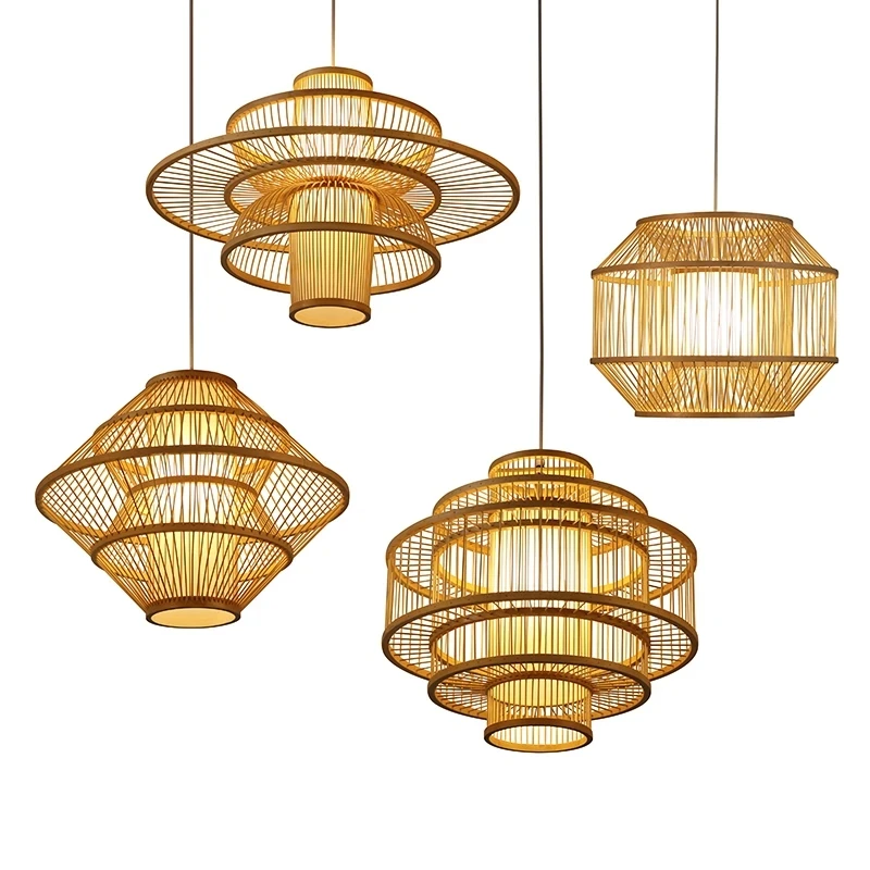 Новые китайские подвесные светильники из бамбука ручной вязки светодиодный
