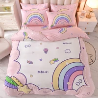 kawaii rainbow space double bedding set twin full queen size four piece cotton fitted bedding sheet pillowcase duvet cover set