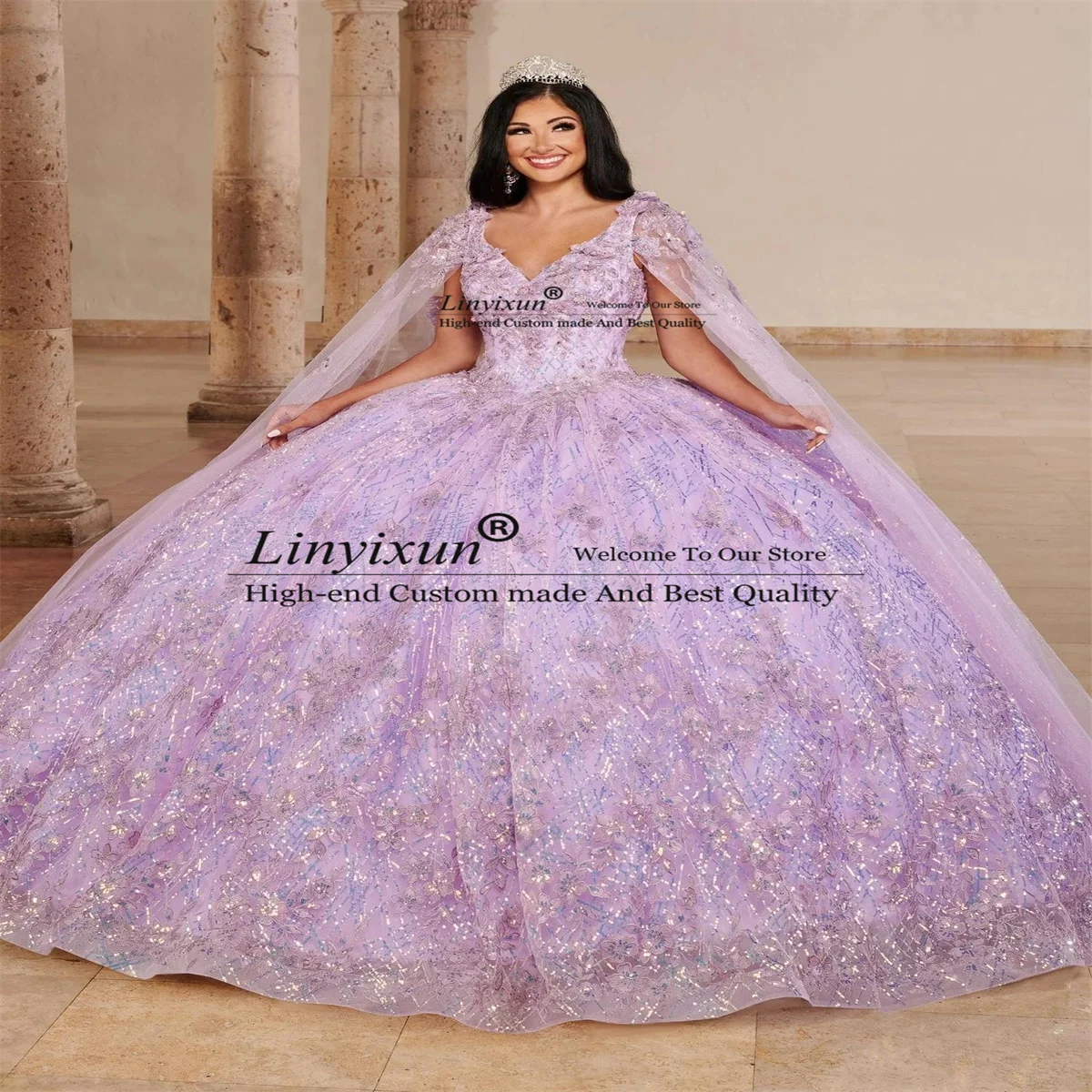 

Luxury Sequins Beaded Quinceanera Dress With Appliques Lace Up Court Train Birthday Vestidos De 15 años Ball Gown Sweet 16 Gowns