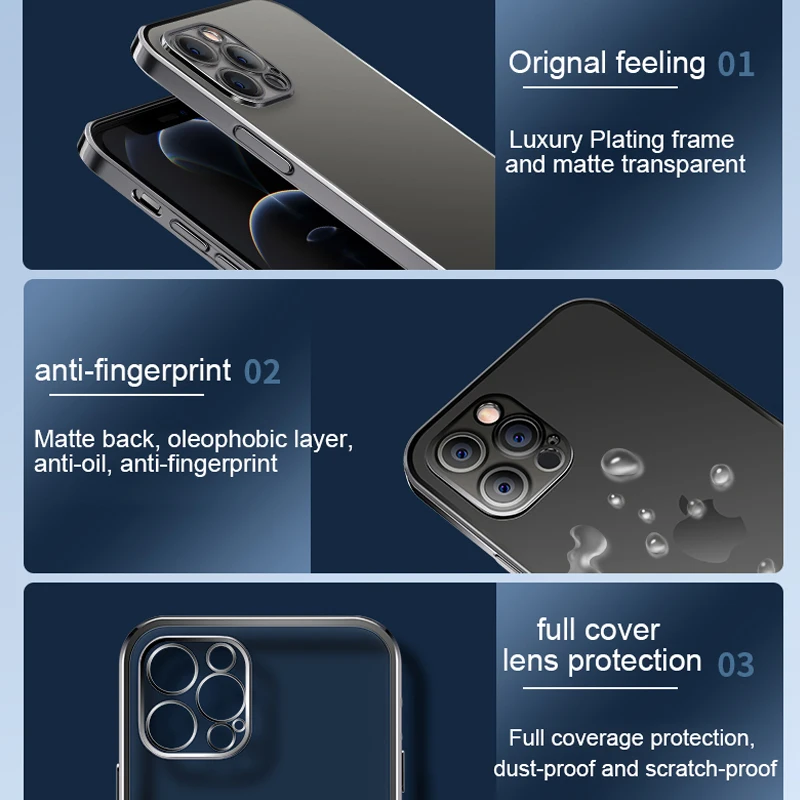 Luxury Matte Soft Silicone Transparent Case for iPhone 14 13 12 Pro Max 11 XR X XS 7 8 Plus SE 2 3 Mini Plating Shockproof Cover