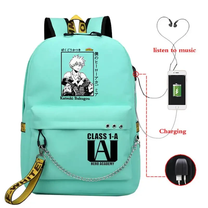 Фото Школьный рюкзак для девочек 2026 Anime My Deku Bakugou Boku No Hero Academia с USB-портом для ноутбука, модель S 6XVGB №3