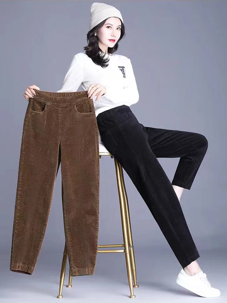 Corduroy Women Wide Leg Trousers Female Warm and Plush Trousers In Winter High Waist Loose Heat Pants 2022 Winter New