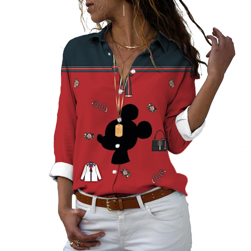 

Новинка 2022, весенне-осенние брендовые милые повседневные топы в стиле Харадзюку С 3D-принтом из аниме Микки и Минни, пляжные Мультяшные рубаш...