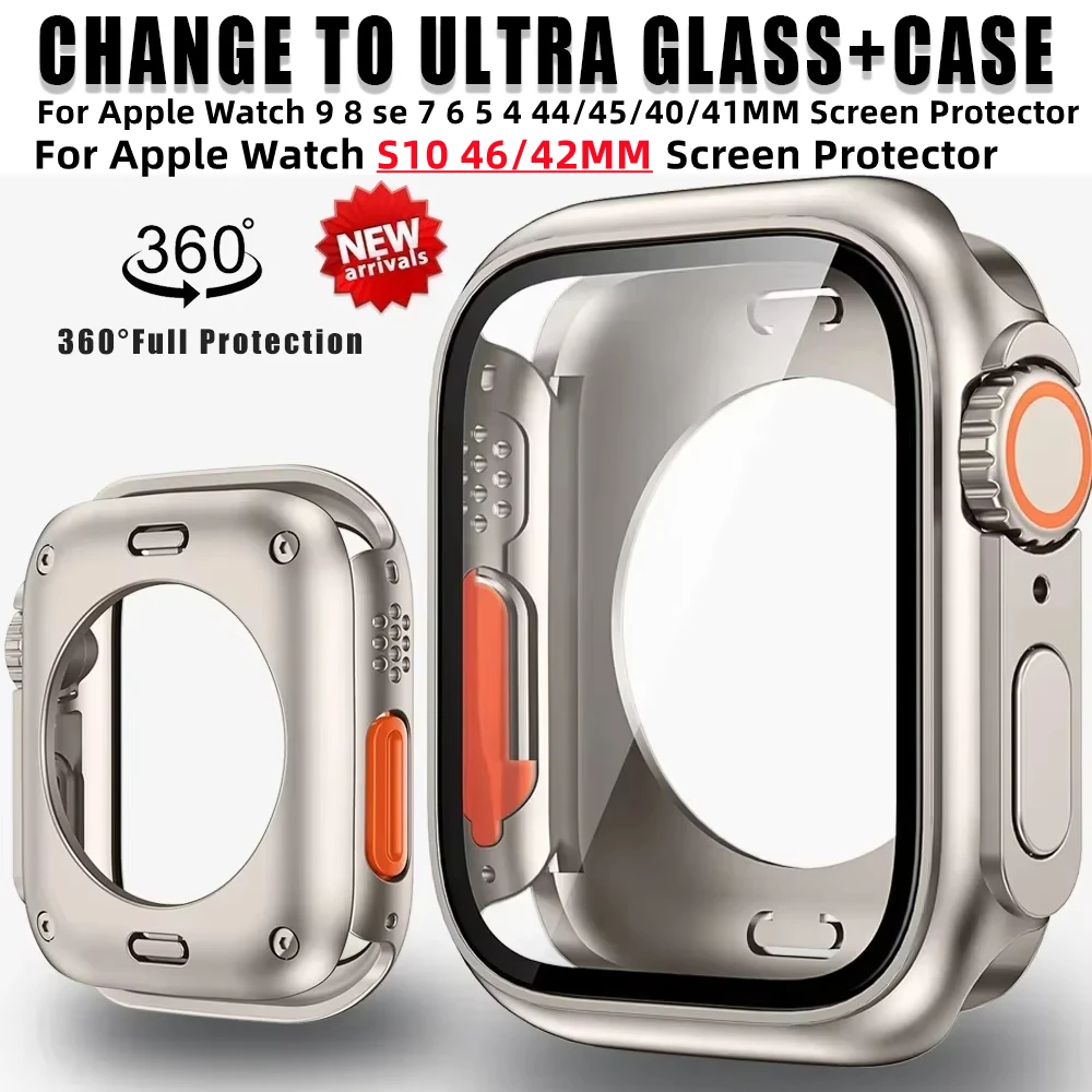 Screen Protector Cover for Apple Watch 45mm 44mm 40mm 41mm Hard PC Front Rear Bumper Case iwatch 9 8 7 SE 6 5 4 Change To Ultra
