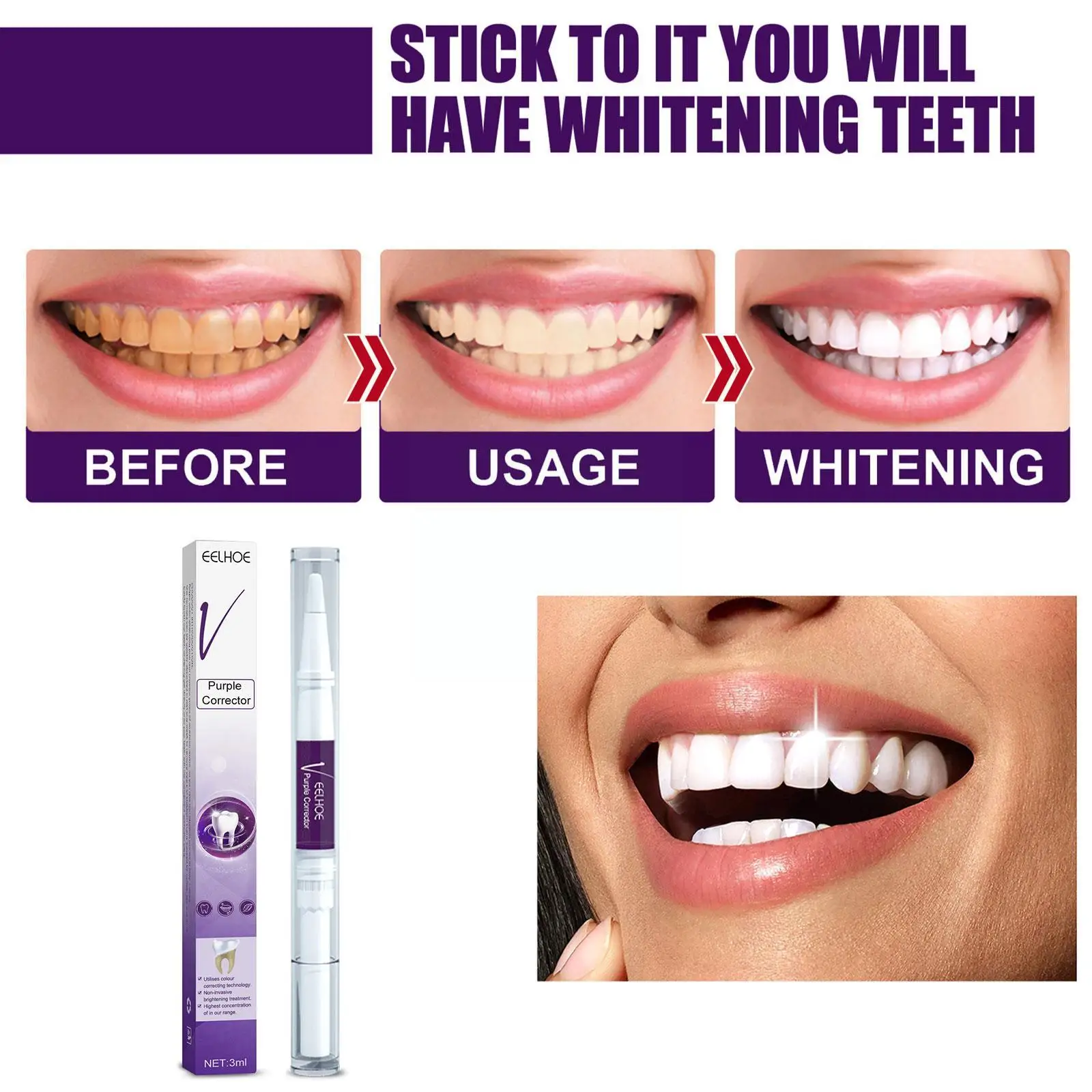 

Teeth Whitening Toothpaste Cavity Cleaning Enamel Repair Stains Whitening Corrector Remove Purple Breath Pen Color