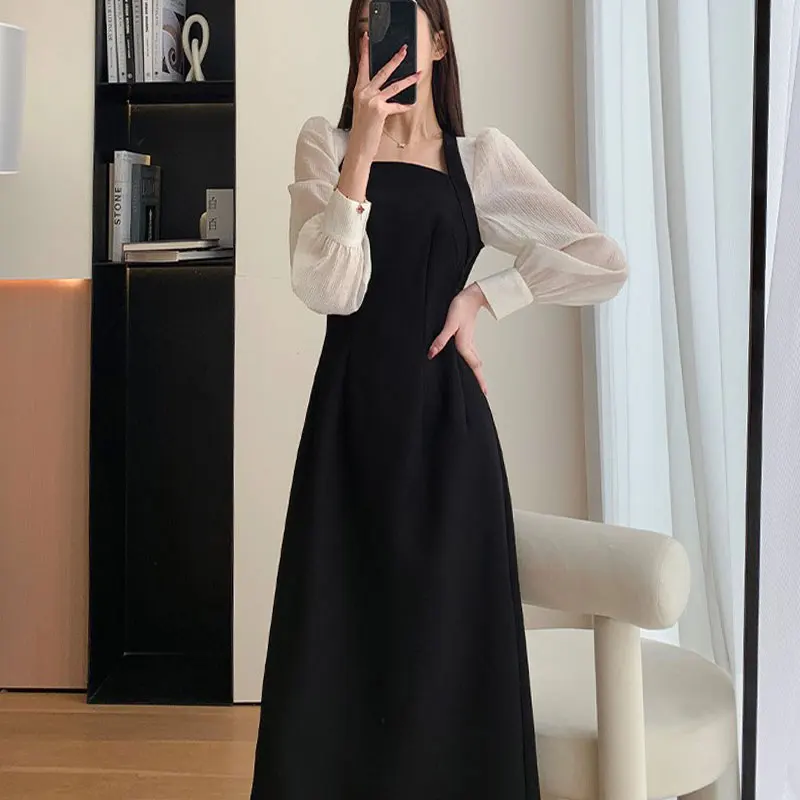 

Платье женское длинное с квадратным вырезом и длинным рукавом