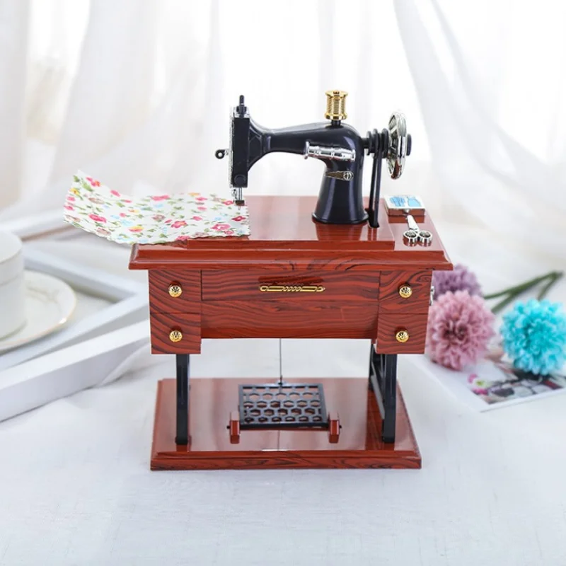 Mini Sewing Machine Style Mechanical Birthday Gift Table Decor Sewing Machine Style Mechanical Music Box