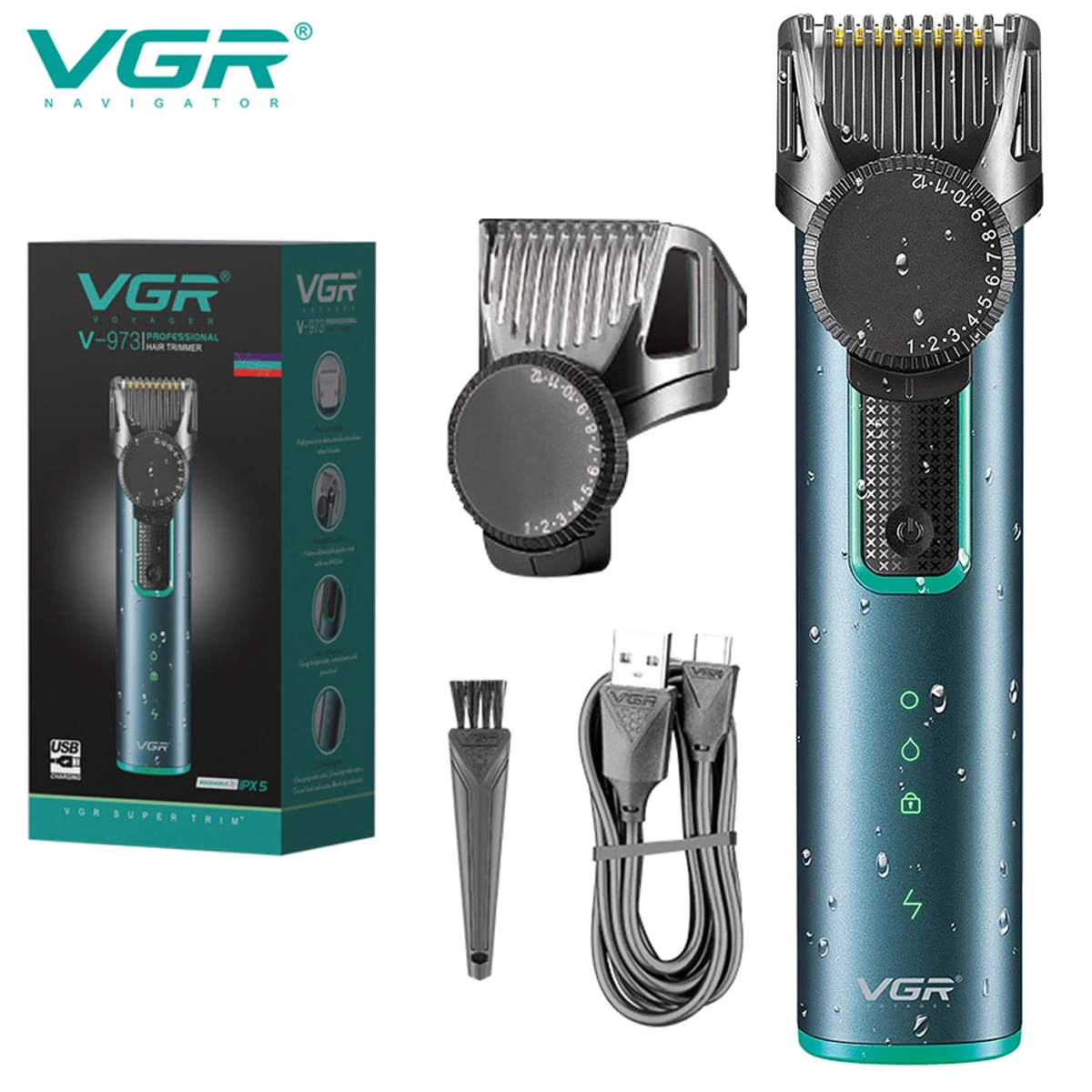 

Машинка для стрижки волос VGR аккумуляторная, водонепроницаемая