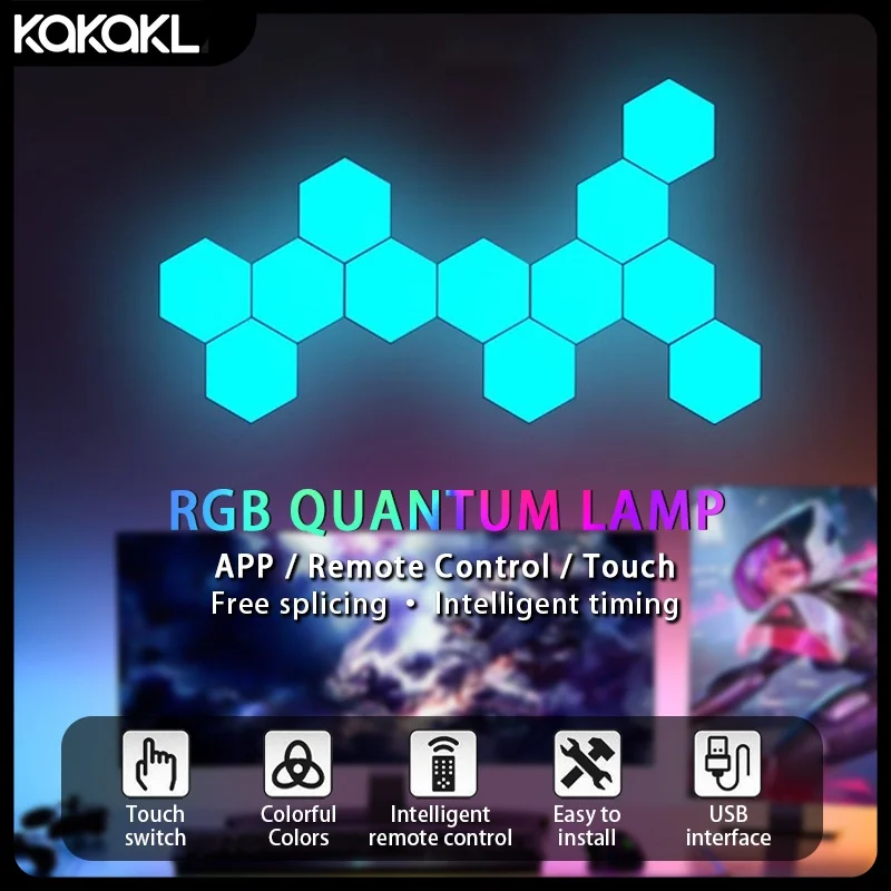 Фото Tuya Smart RGB Quantum Light DIY Декор Светодиодный настенный светильник Приложение Звукосниматель Игровая комната Музыка Ритм Фестиваль Атмосфера Киберспорт Свет №1