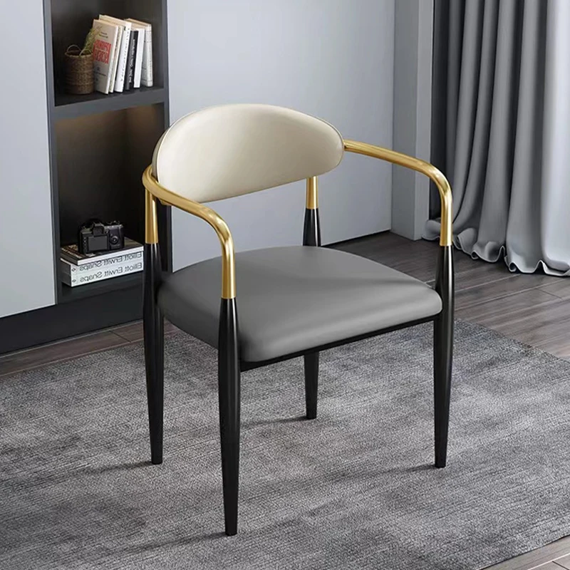 

Designer Luxury Dining Chairs Nordic Mid Century Black Metal Legs Lazy Chairs Living Room Armrest Chaises Salle Manger Furniture