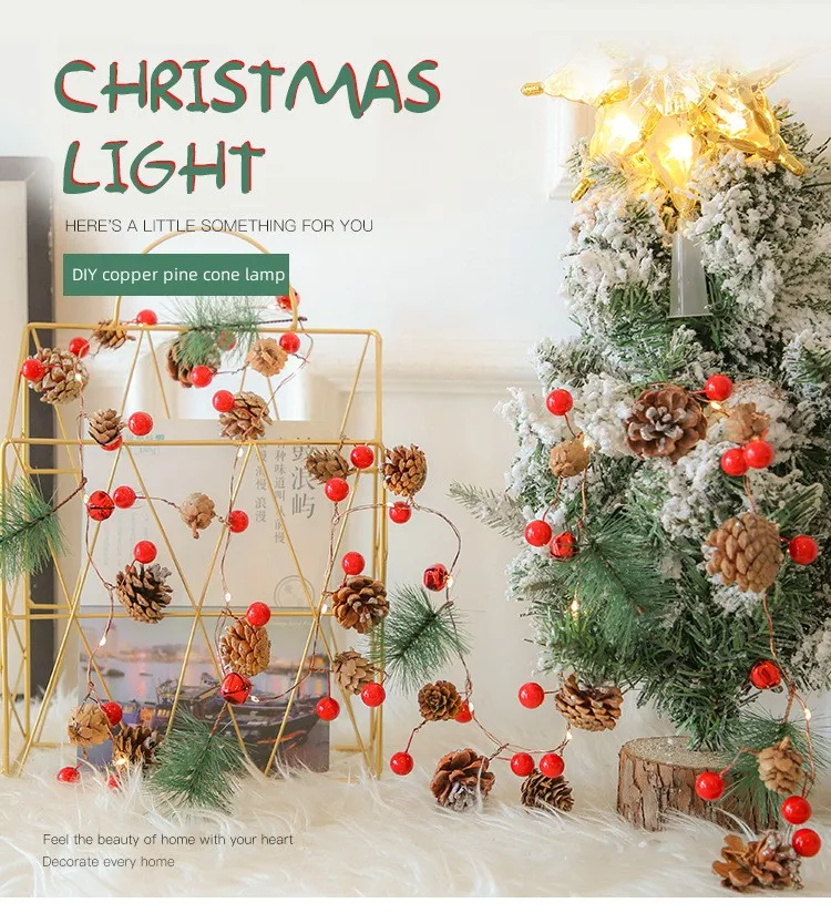 

2-3M Christmas Light String DIY Pine Cone Flower Light String Wedding Christmas Baby Baptism Party Atmosphere Foil Decoration