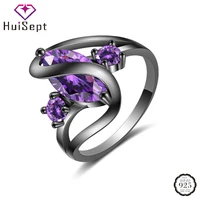 huisept rings 925 silver jewelry with zircon gemstone black color finger ring for women wedding party gift ornaments wholesale