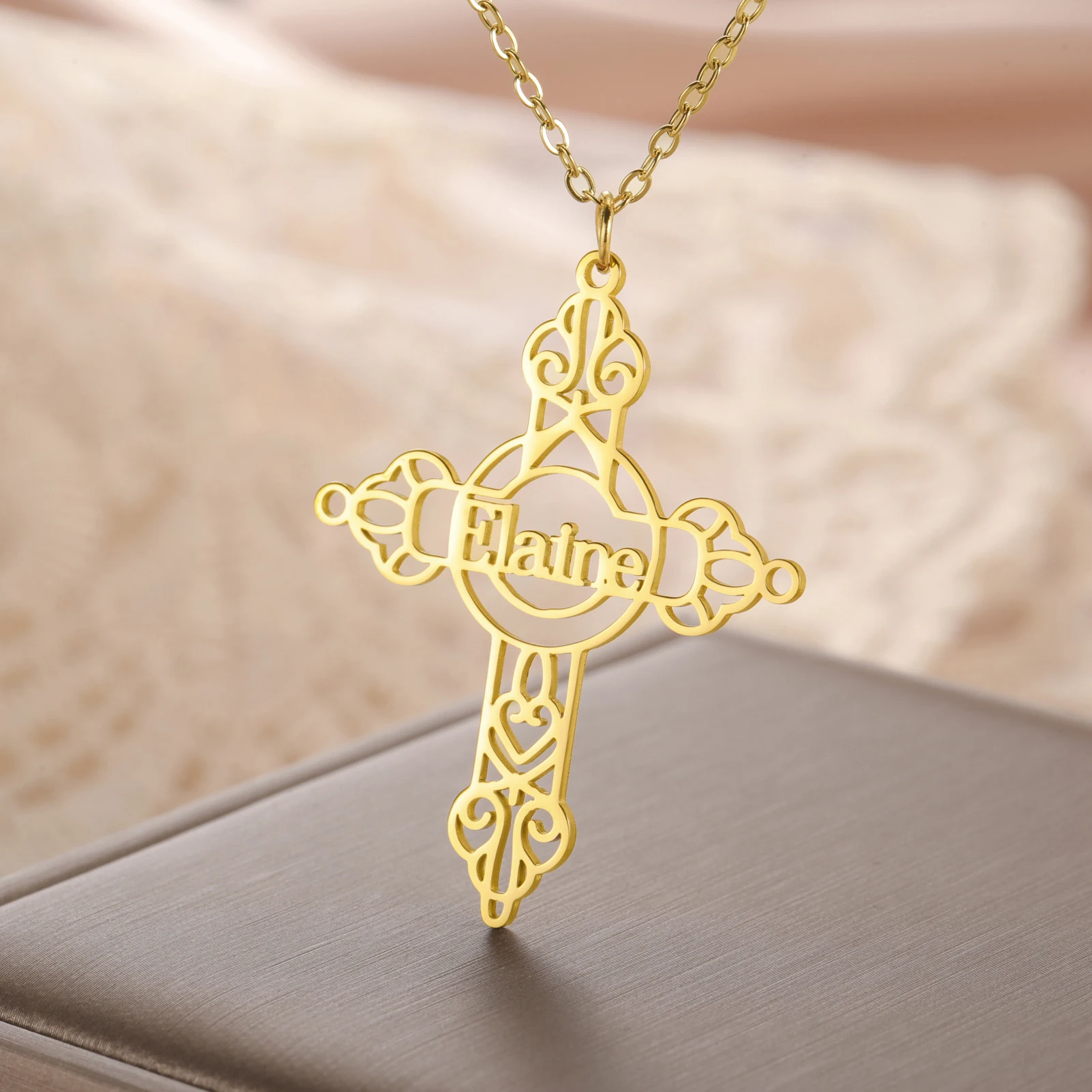 Lemegeton Ожерелье с крестом и именем на заказ подвеска из нержавеющей стали для