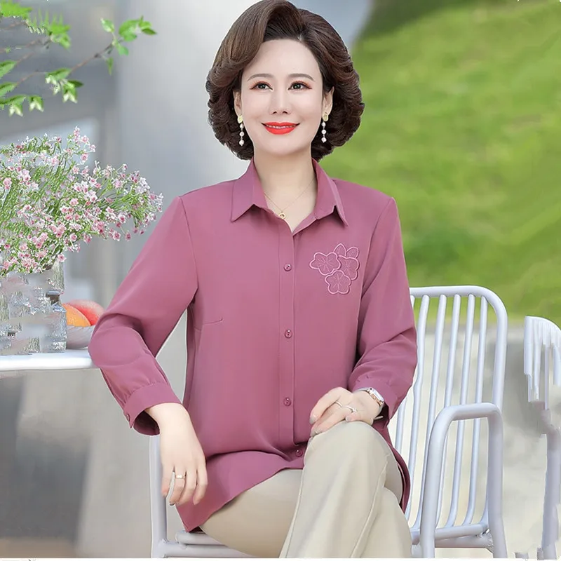 UHYTGF модные летние блузки для мам однобортные вышитые повседневные женские